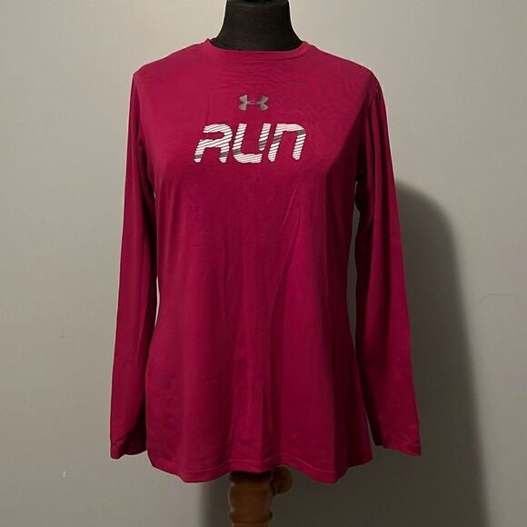 Under Armour Heatgear Women's Magenta Run Graphic Long Sleeve T-Shirt Top - Picture 1 of 6